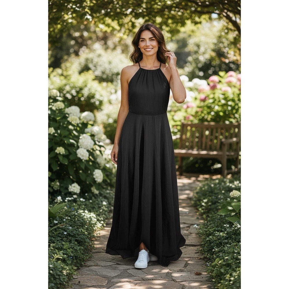 LULUS maxi Dress Womens Large Black Cross‎ Spaghetti Strap Elegant Event Formal